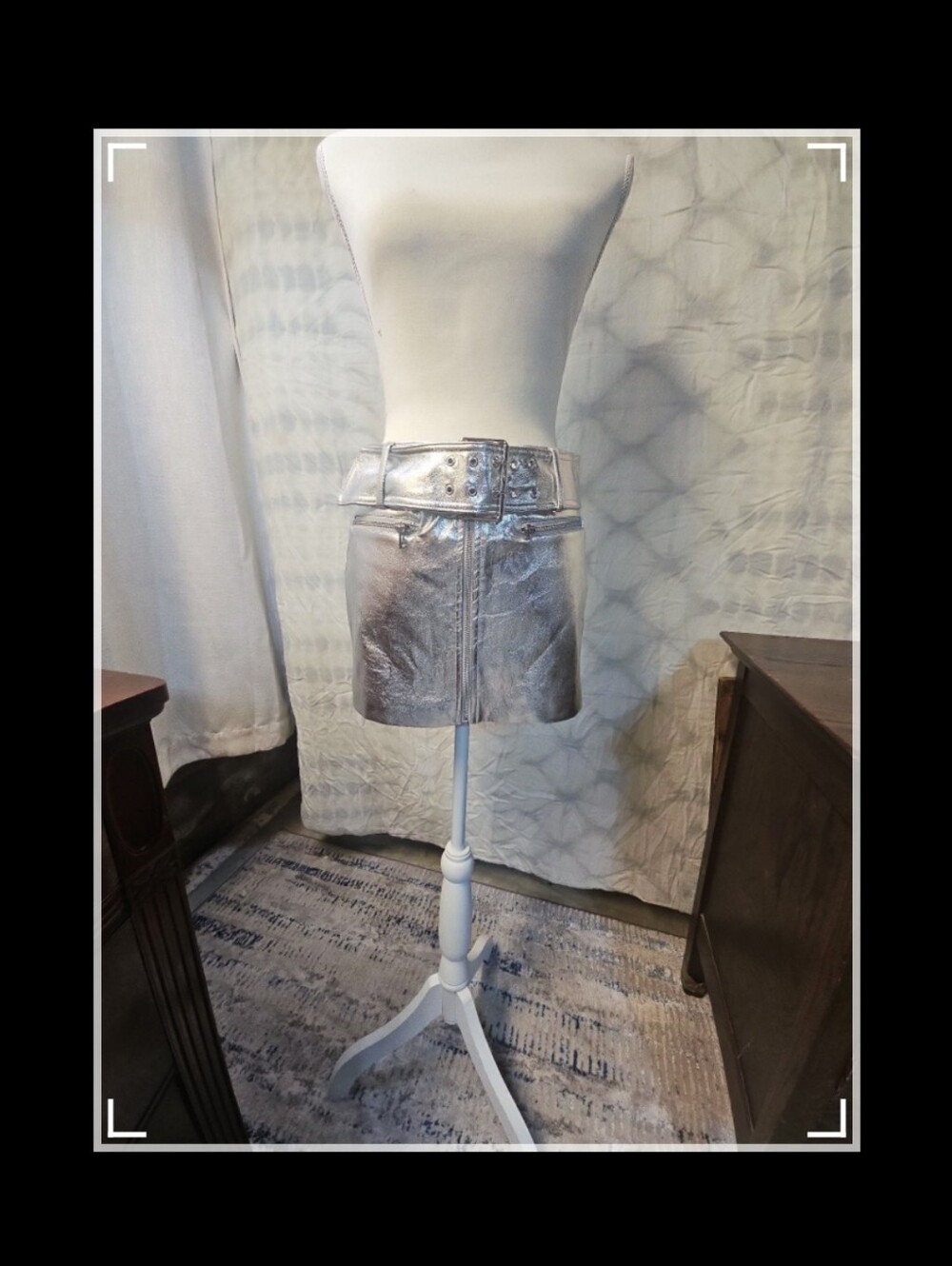 NWT MNG Mango Silver Metallic Faux Leather Belted Mini Skirt Size 4